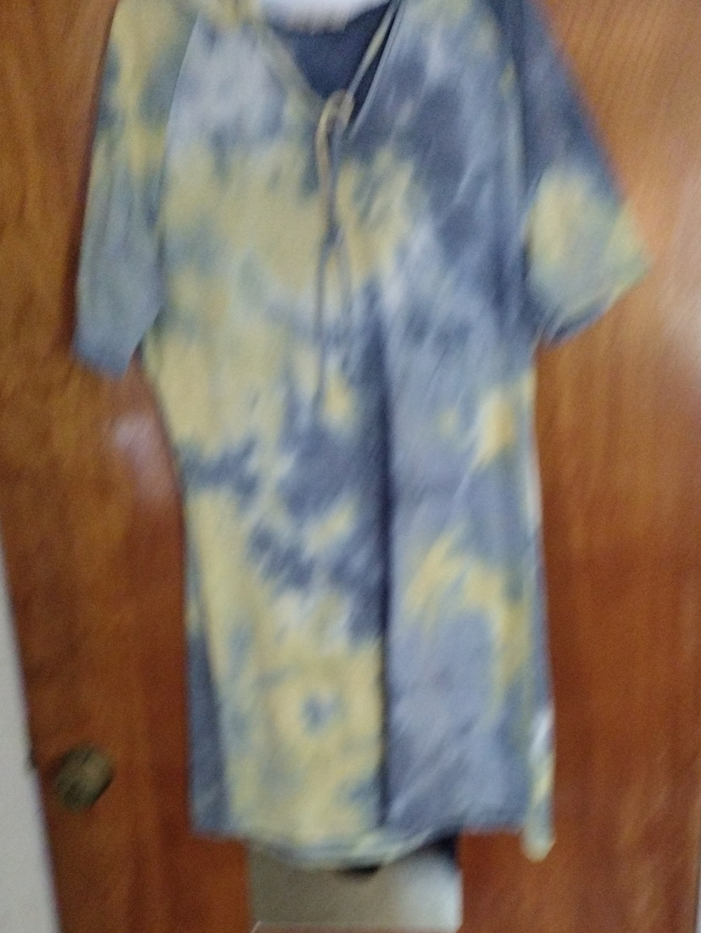 Tie-Dye Short Sleeve Woman's Dress in Blue and Yellow
